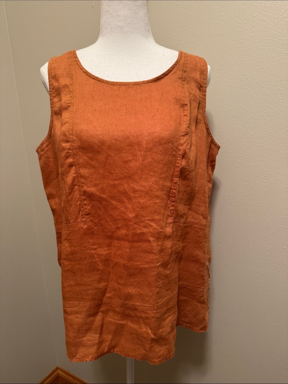 Women’s Andrea Jovine Rust Orange Linen Tank Top - Medium